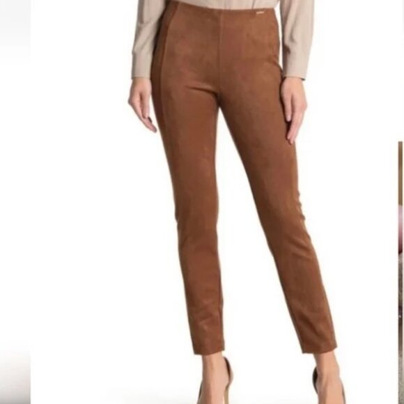 T Tahari Faux Leather Suede Pull on Tummy Control Fall Pants Size M - Picture 1 of 10